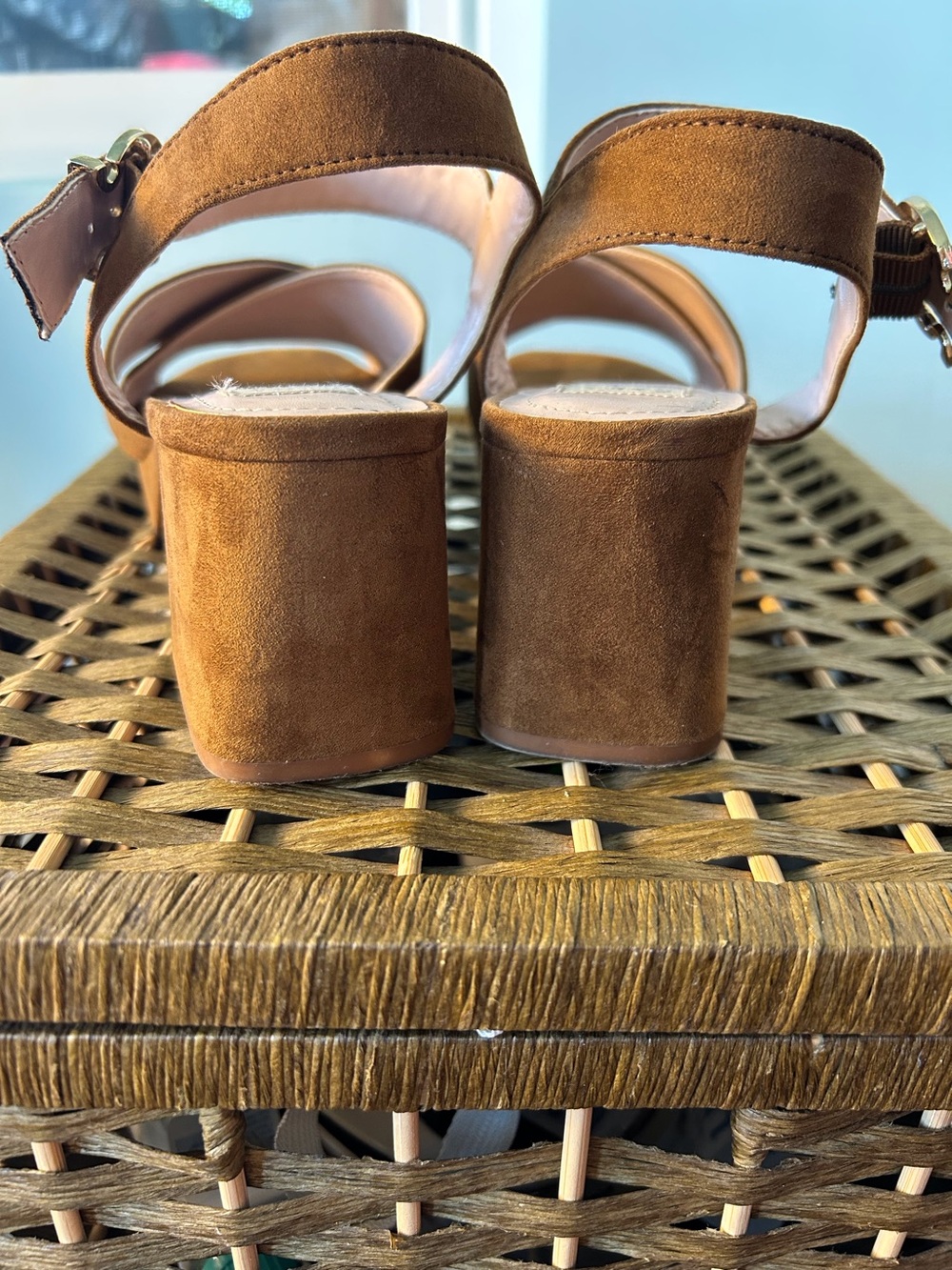 Zara Trafaluc Shoes Size 7.5 Brown Suede Platform Block Heel Crisscross Straps - Picture 5 of 10